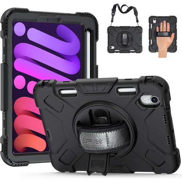 Case for iPad mini 7 2024 with Screen Protector 7th/6th Gen 8.3 Inch Case Black - Picture 1 of 6